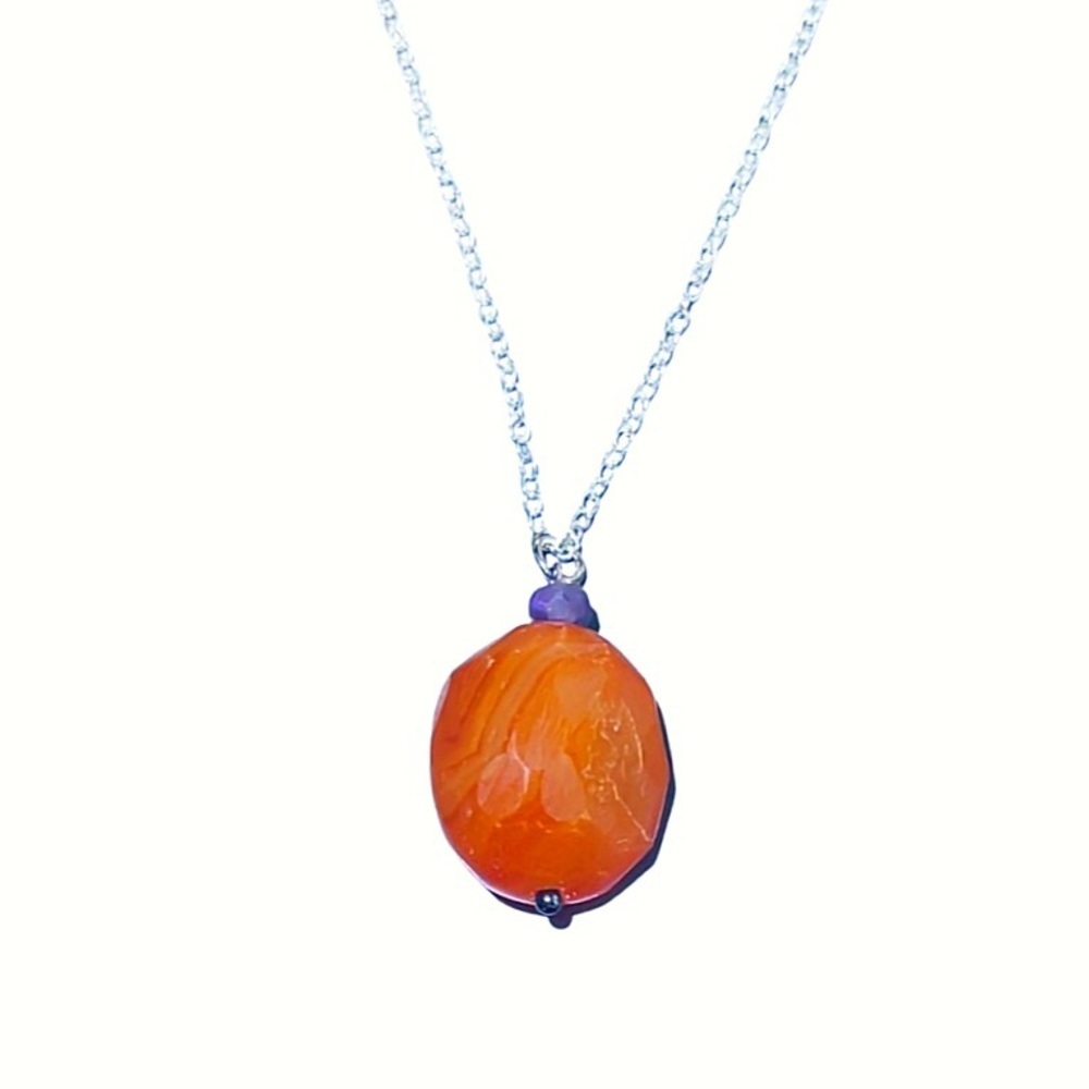 Genuine hand faceted Carnelian Amethyst Necklace! - Picture 5 of 5
